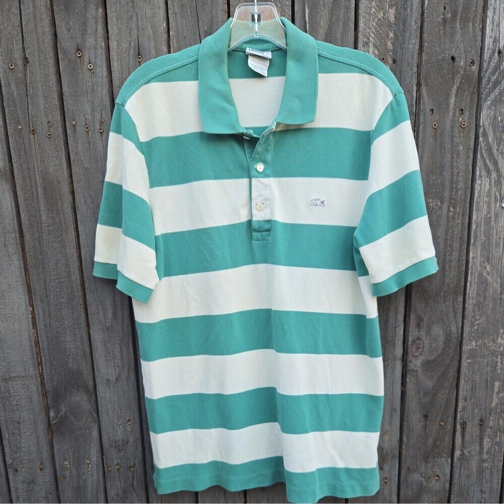 vintague Lacoste mens Shirt Size 5 Green White Stripe Made in peru
